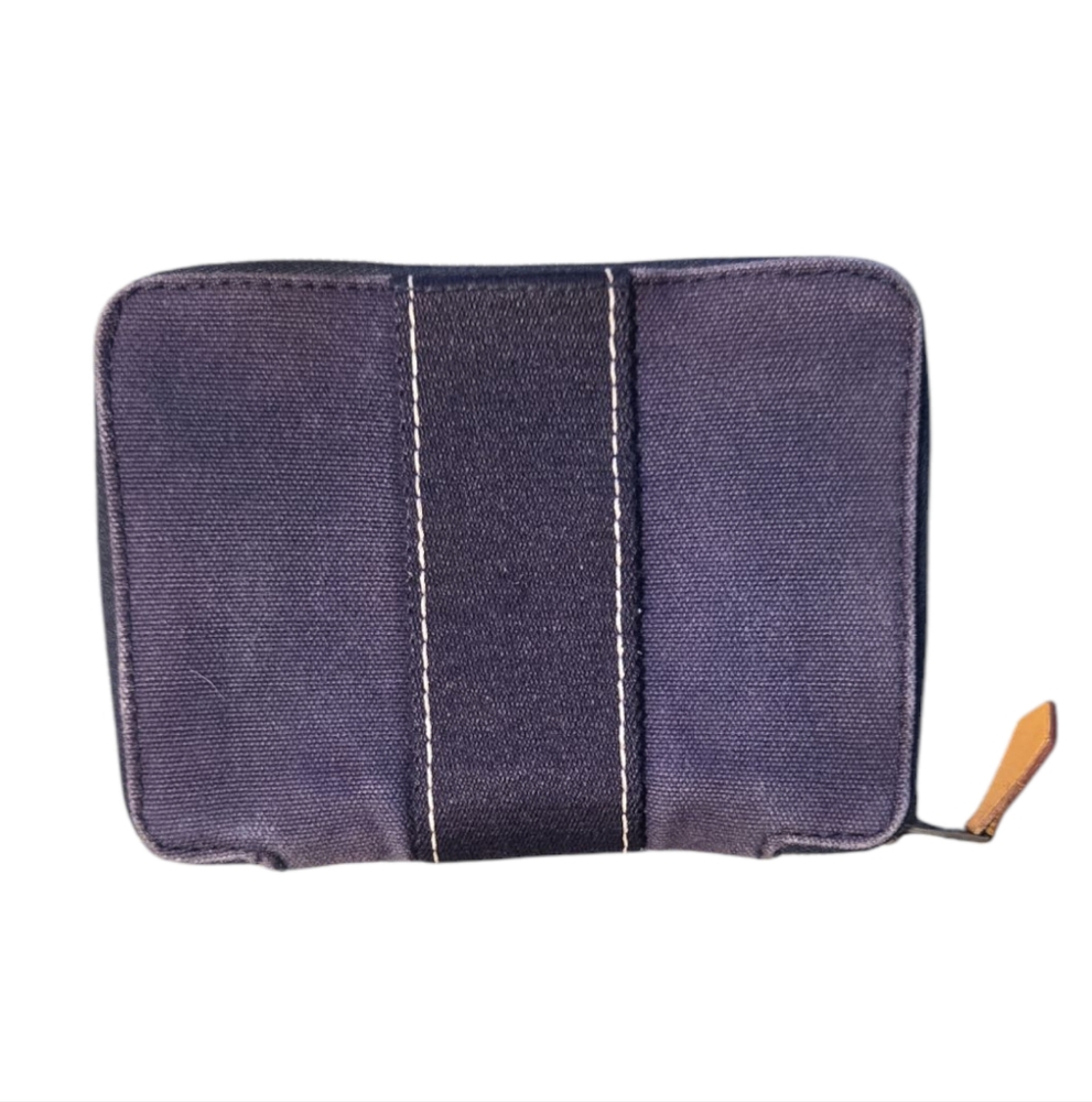 Hermès Navy Canvas Wallet with Tan Accent